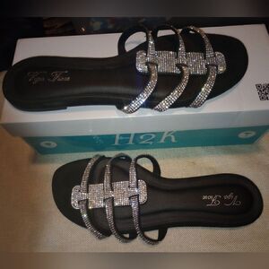 Brand new with box Vigo Fiore black and rhinestone sandals, size 7.5
